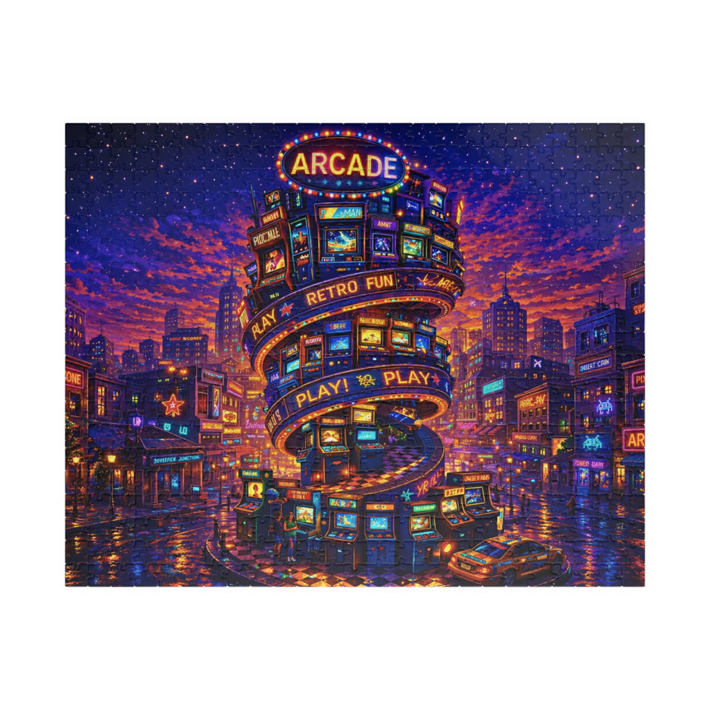 Retro Arcade Puzzle – Colorful 500 Piece Jigsaw Puzzle for Adults, Neon Game Night Puzzle