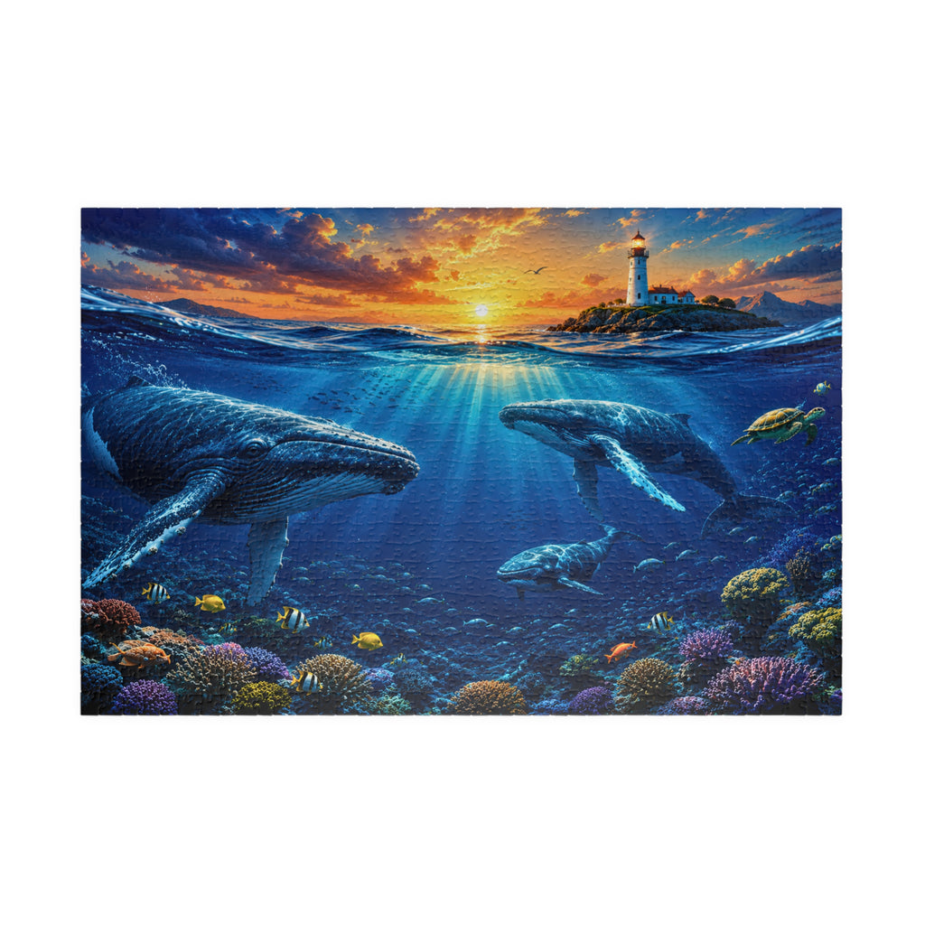 Ocean Lighthouse Puzzle – Whales Under the Sea Jigsaw Puzzle, Coastal Sunset Puzzle, Ocean Lover Gift, 250, 500 or 1000 Pieces
