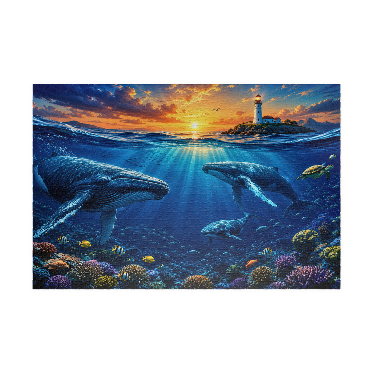 Ocean Lighthouse Puzzle – Whales Under the Sea Jigsaw Puzzle, Coastal Sunset Puzzle, Ocean Lover Gift, 250, 500 or 1000 Pieces