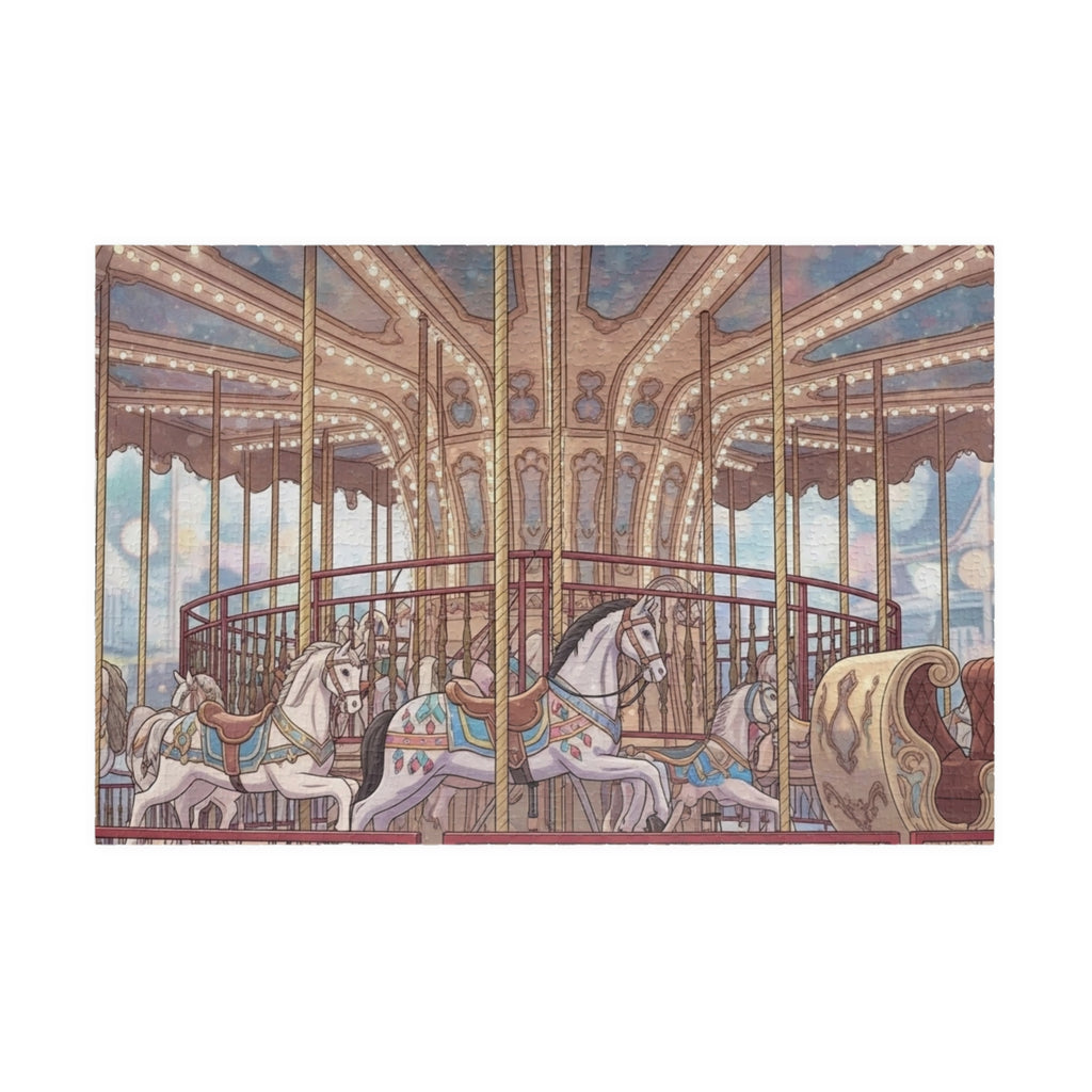 Vintage Carousel Puzzle 1000 Piece, Twilight Fairground Jigsaw Puzzle, Magical Amusement Park Art