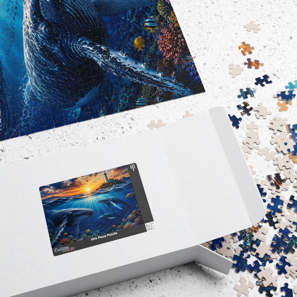 Ocean Lighthouse Puzzle – Whales Under the Sea Jigsaw Puzzle, Coastal Sunset Puzzle, Ocean Lover Gift, 250, 500 or 1000 Pieces