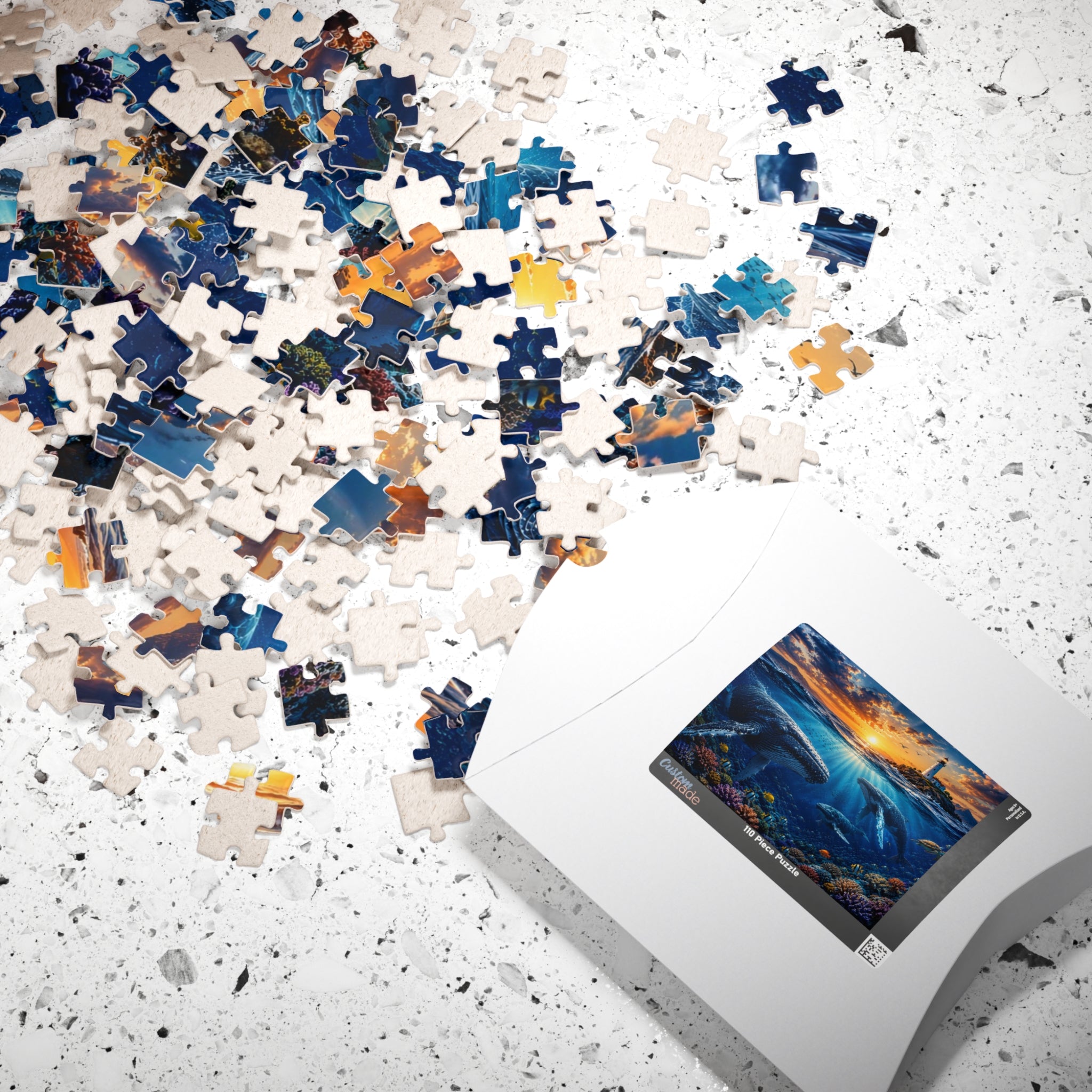 Ocean Lighthouse Puzzle – Whales Under the Sea Jigsaw Puzzle, Coastal Sunset Puzzle, Ocean Lover Gift, 250, 500 or 1000 Pieces