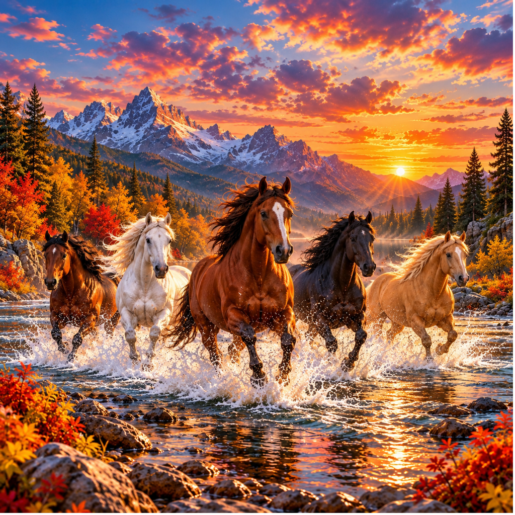 Wild Horse Puzzle 500 or 1000 Piece – Horses Running Jigsaw Puzzle, Mountain Sunset Puzzle, Horse Lover Gift, Scenic Puzzle for Adults