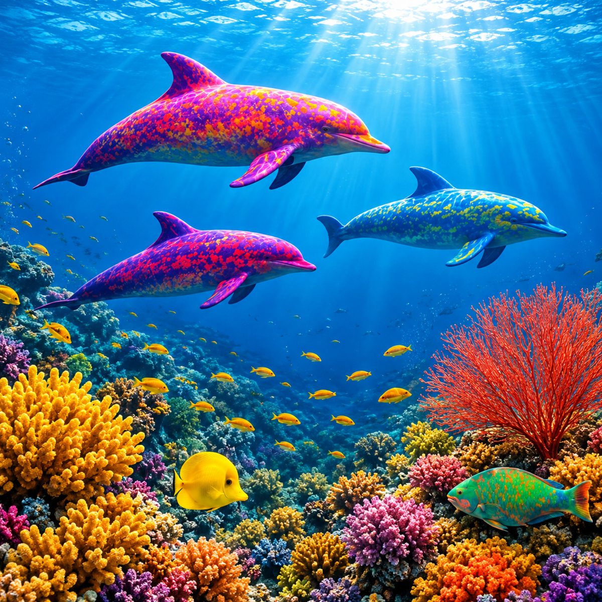 Dolphin Jigsaw Puzzle 500 or 1000 Piece Ocean Reef Puzzle, Colorful Sea Life Puzzle, Gift for Adults