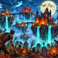 Halloween Floating Islands Jigsaw Puzzle, Haunted Castle Puzzle for Adults, Zombie Ghost Puzzle, Spooky Fantasy 500 Piece Jigsaw Puzzle