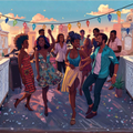 Sunset Rooftop Puzzle – 1000 Piece Jigsaw Puzzle, Party Scene Puzzle, Colorful City Night Puzzle, Gift for Puzzle Lovers