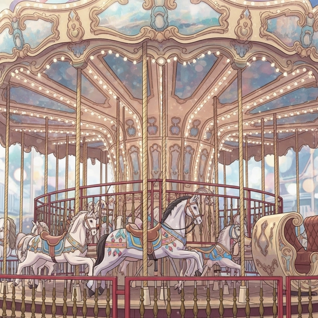 Vintage Carousel Puzzle 1000 Piece, Twilight Fairground Jigsaw Puzzle, Magical Amusement Park Art