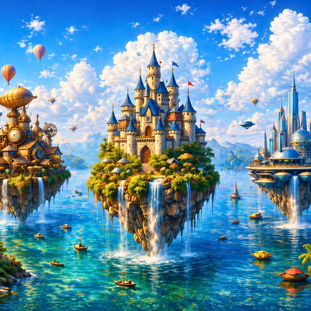 Floating Islands Puzzle – 1000 Piece Jigsaw Puzzle, Fantasy Castle Landscape Puzzle, Relaxing Escape Puzzle