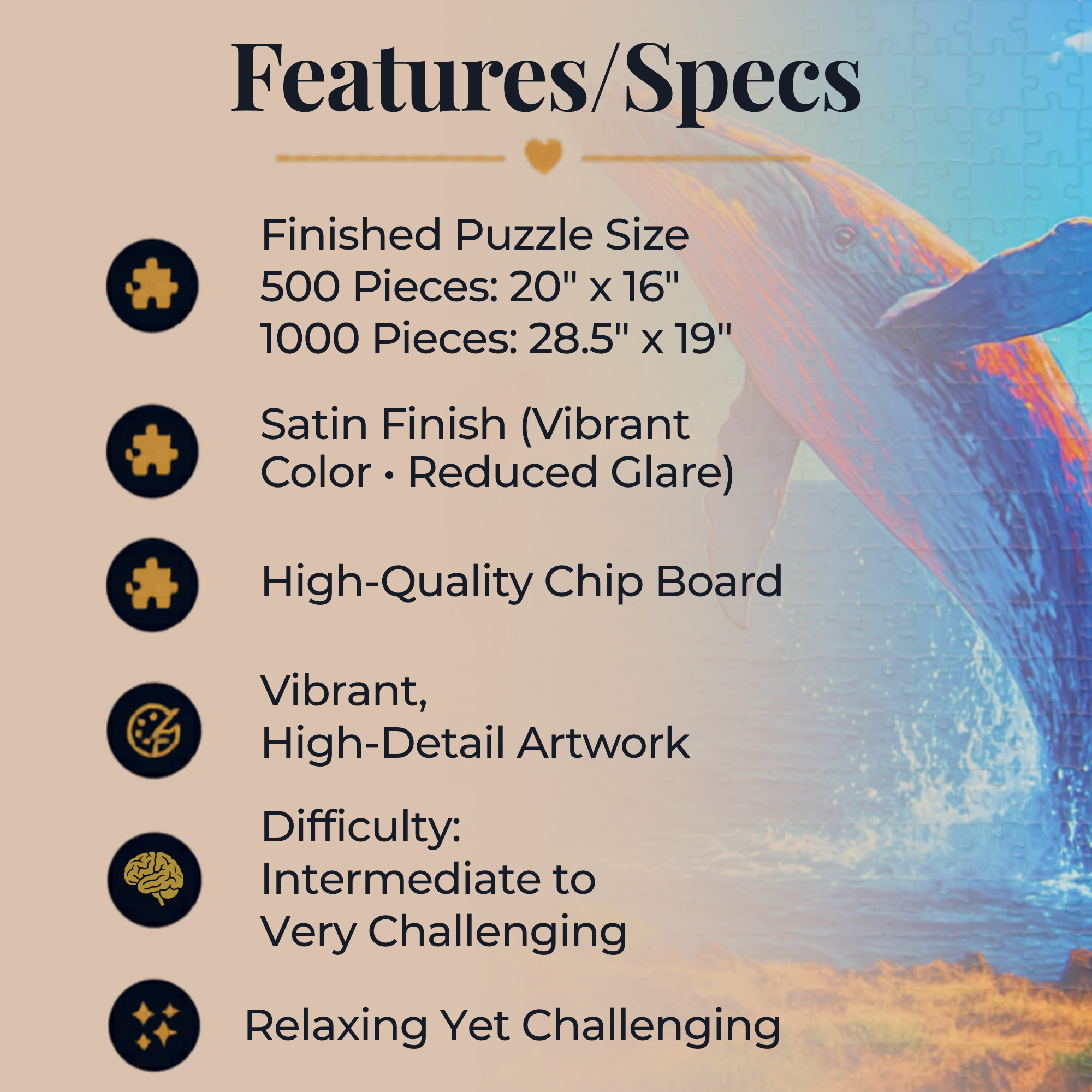 Personalized Whale Jigsaw Puzzle 1000 Piece – Ocean Puzzle for Adults, Relaxing Art Puzzle, Unique Gift for Puzzle Lovers, 500 or 1000 Pieces (Copy)