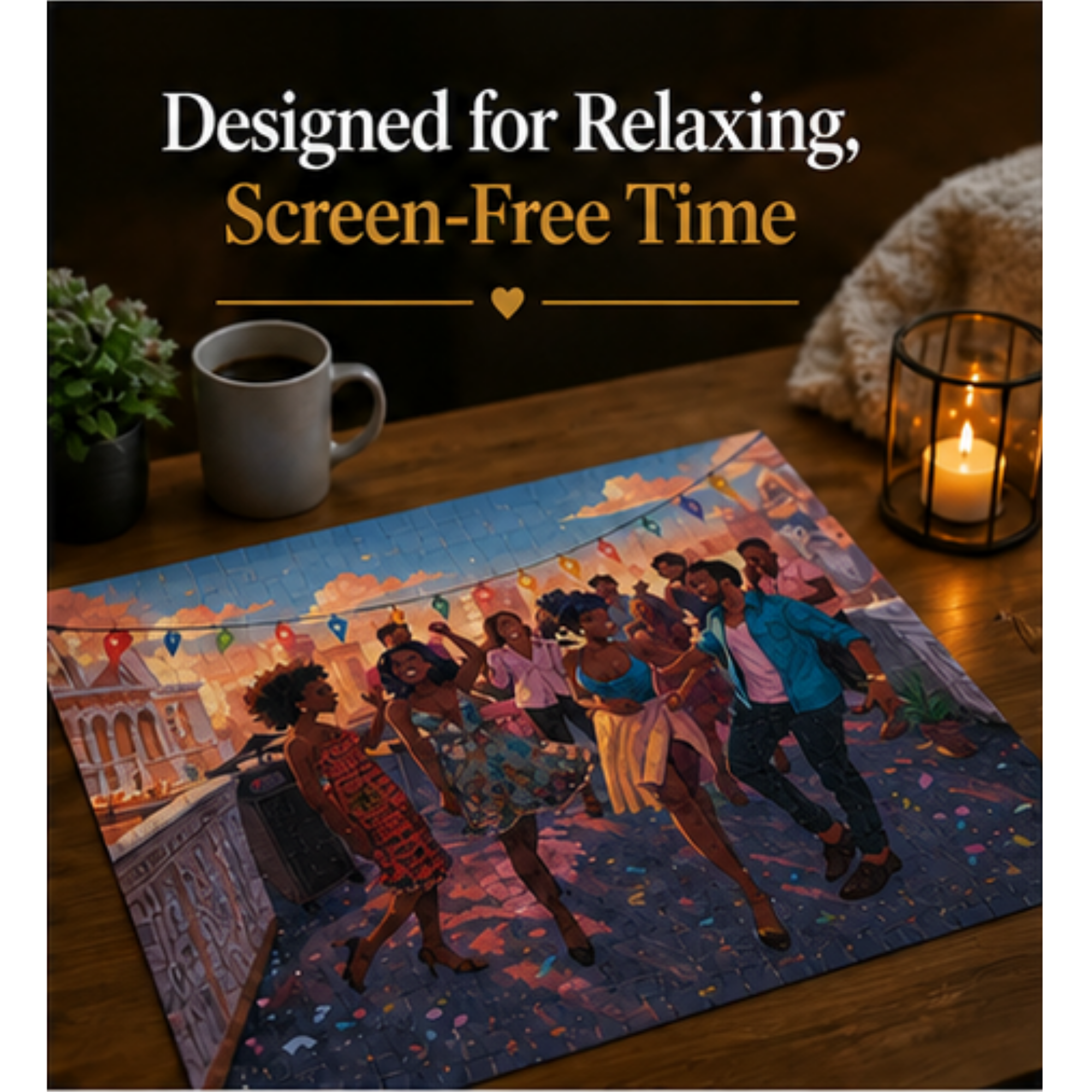 Personalized - Sunset Rooftop Puzzle – 500 Piece Jigsaw Puzzle, Party Scene Puzzle, Colorful City Night Puzzle, Gift for Puzzle Lovers (Copy)