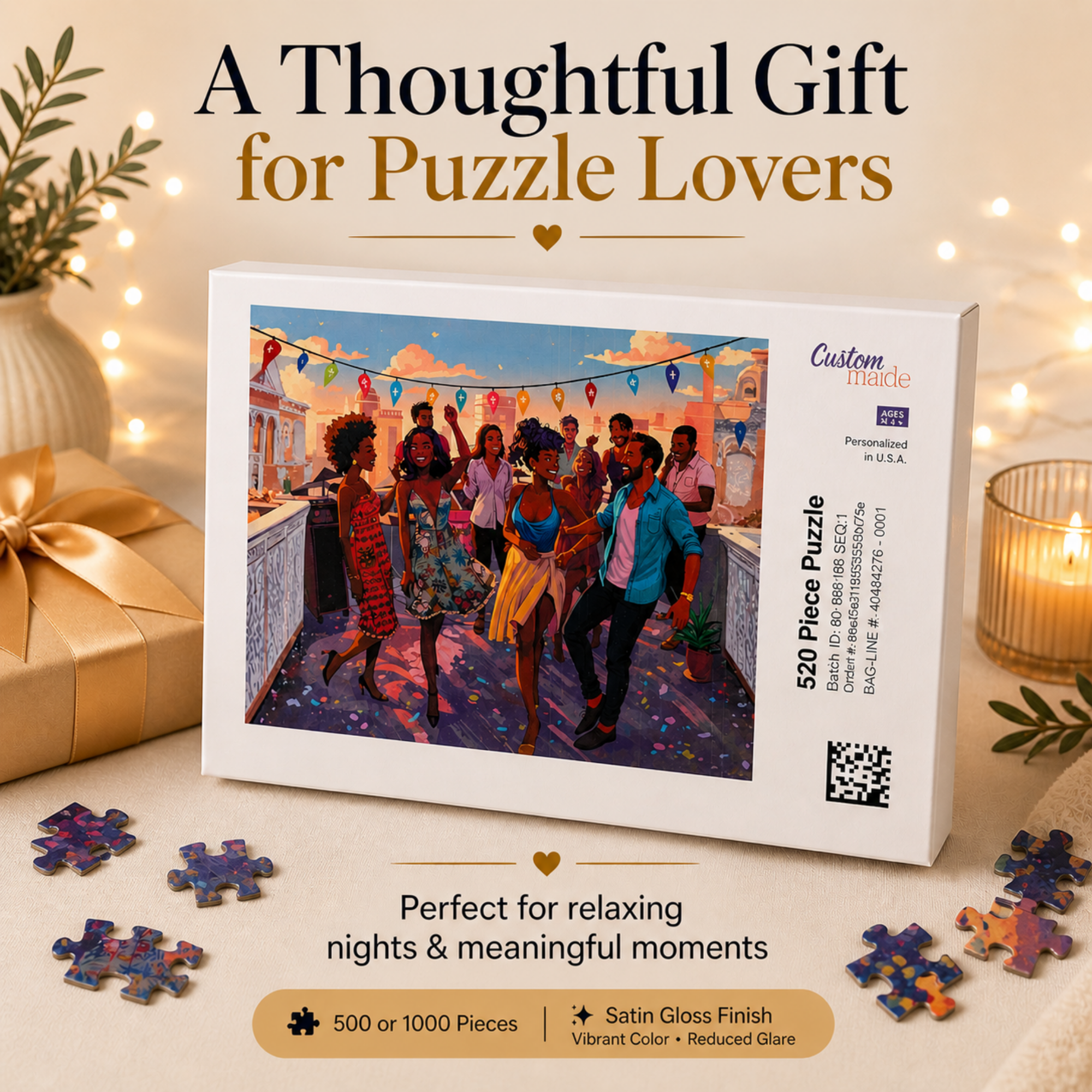 Personalized - Sunset Rooftop Puzzle – 500 Piece Jigsaw Puzzle, Party Scene Puzzle, Colorful City Night Puzzle, Gift for Puzzle Lovers (Copy)