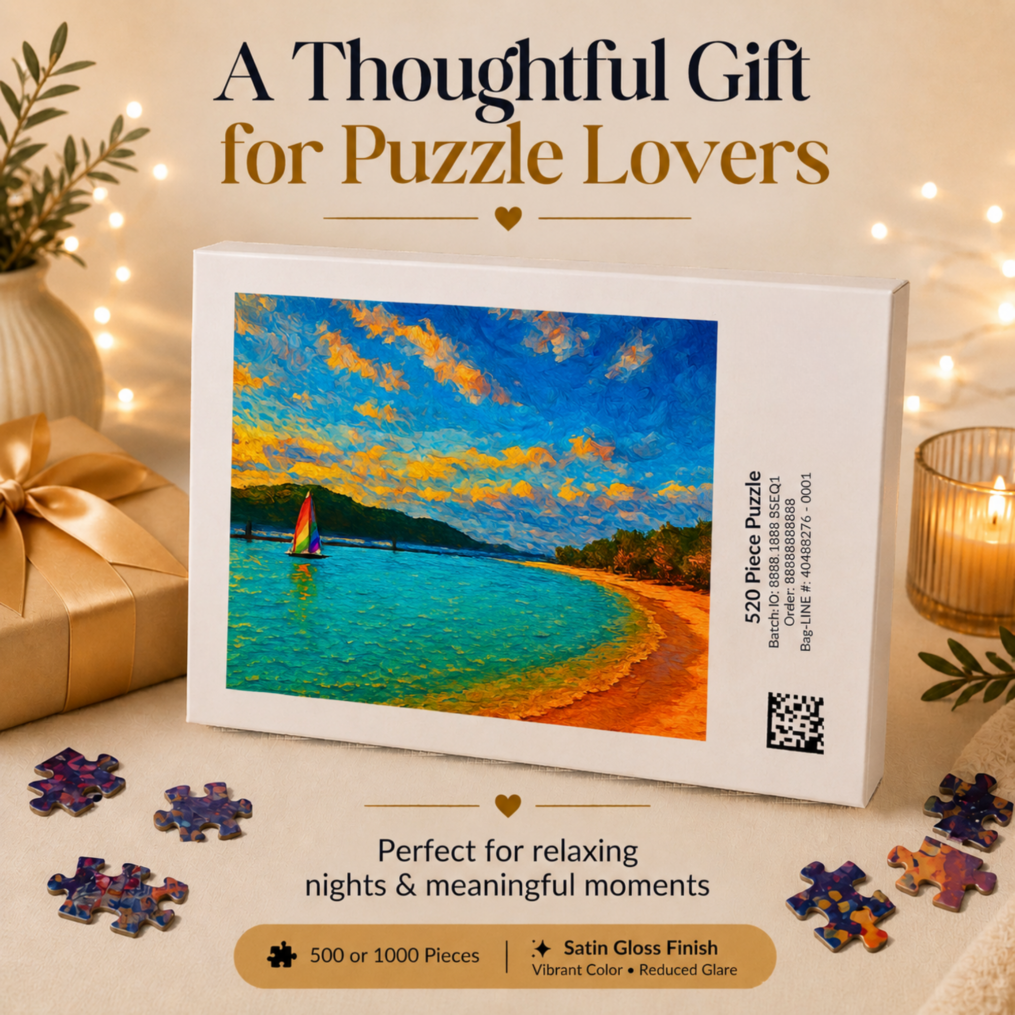Personalized Abstract Landscape Puzzle 500 or 1000 Piece, Colorful Horizon Art Jigsaw Puzzle for Adults (Copy)