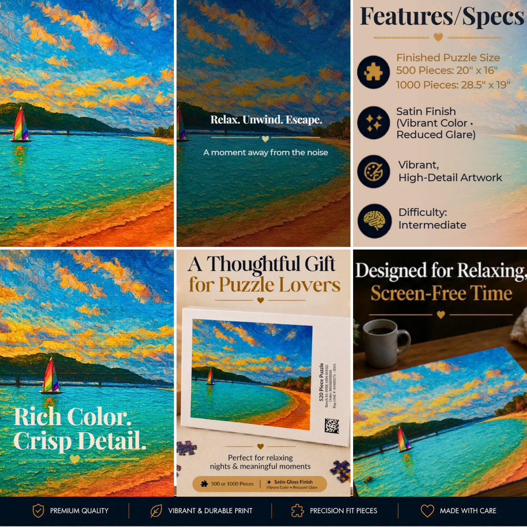 Personalized Abstract Landscape Puzzle 500 or 1000 Piece, Colorful Horizon Art Jigsaw Puzzle for Adults (Copy)