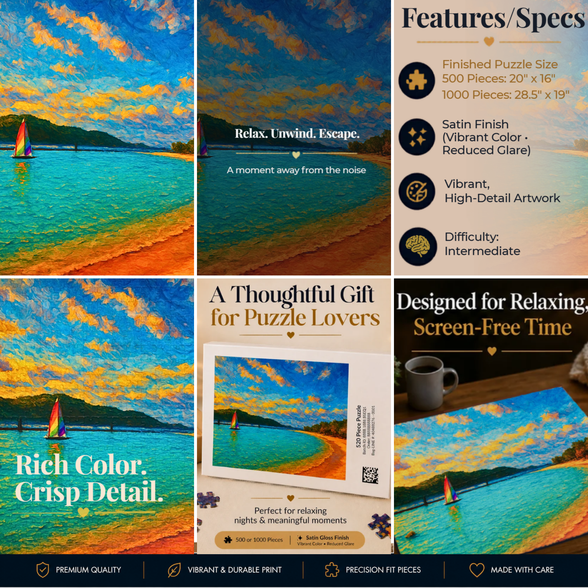 Personalized Abstract Landscape Puzzle 500 or 1000 Piece, Colorful Horizon Art Jigsaw Puzzle for Adults (Copy)