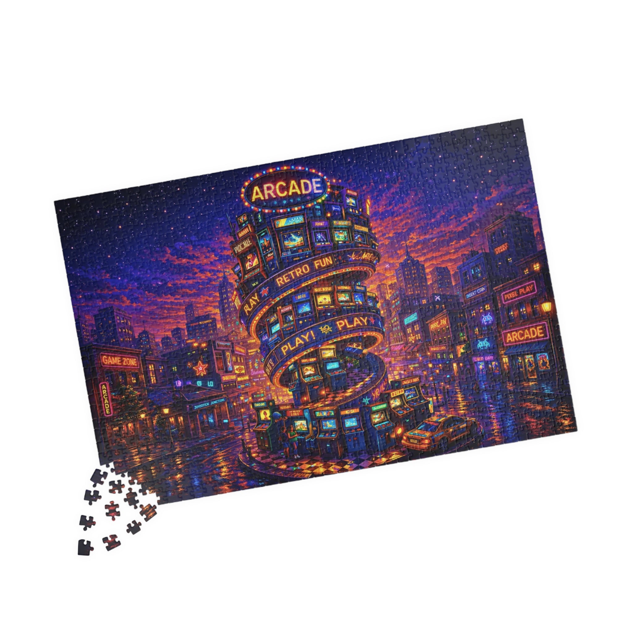 Retro Arcade Puzzle – Colorful 500 Piece Jigsaw Puzzle for Adults, Neon Game Night Puzzle