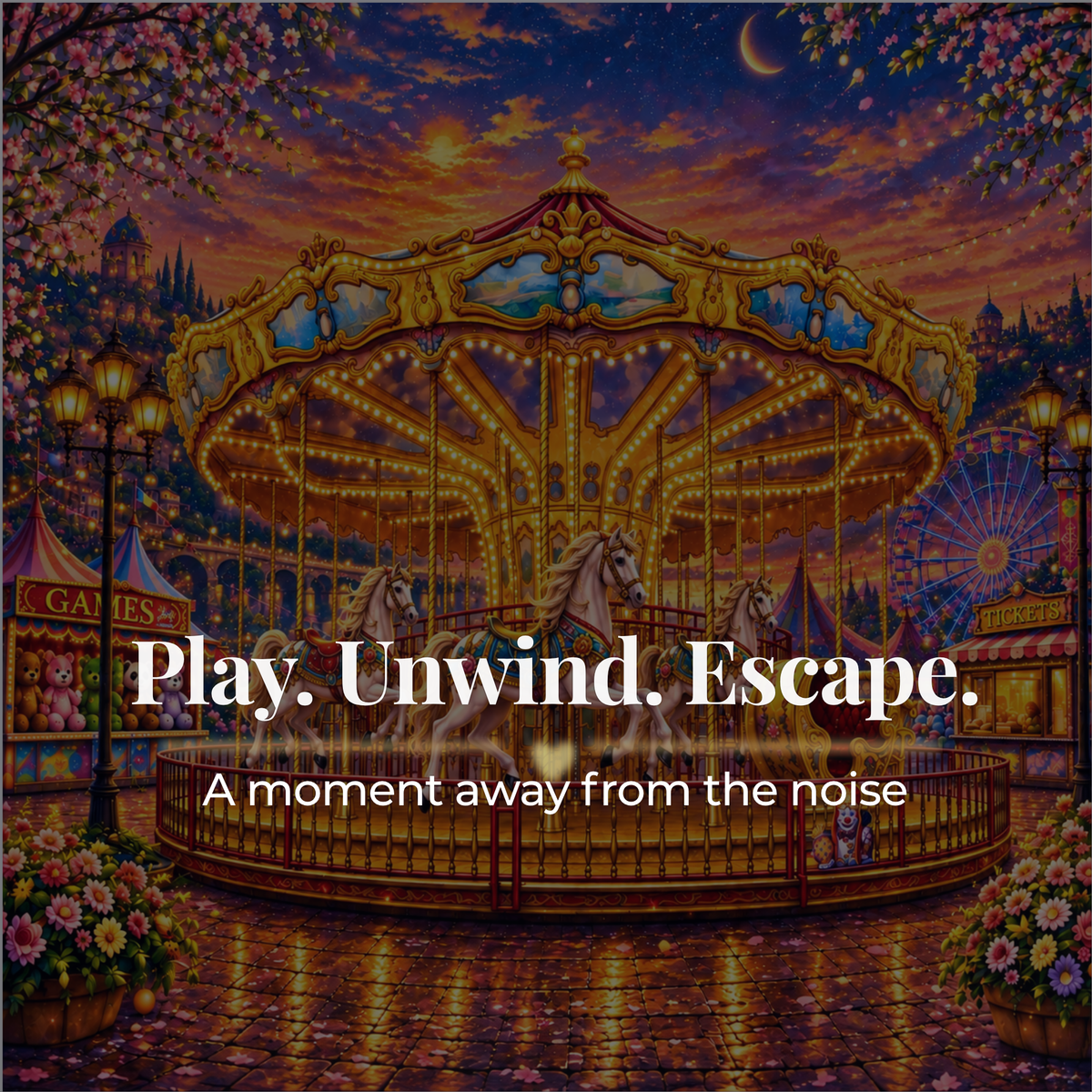 Carousel Jigsaw Puzzle 500 or 1000 Piece Vintage Fair Puzzle, Magical Amusement Park Art Puzzle
