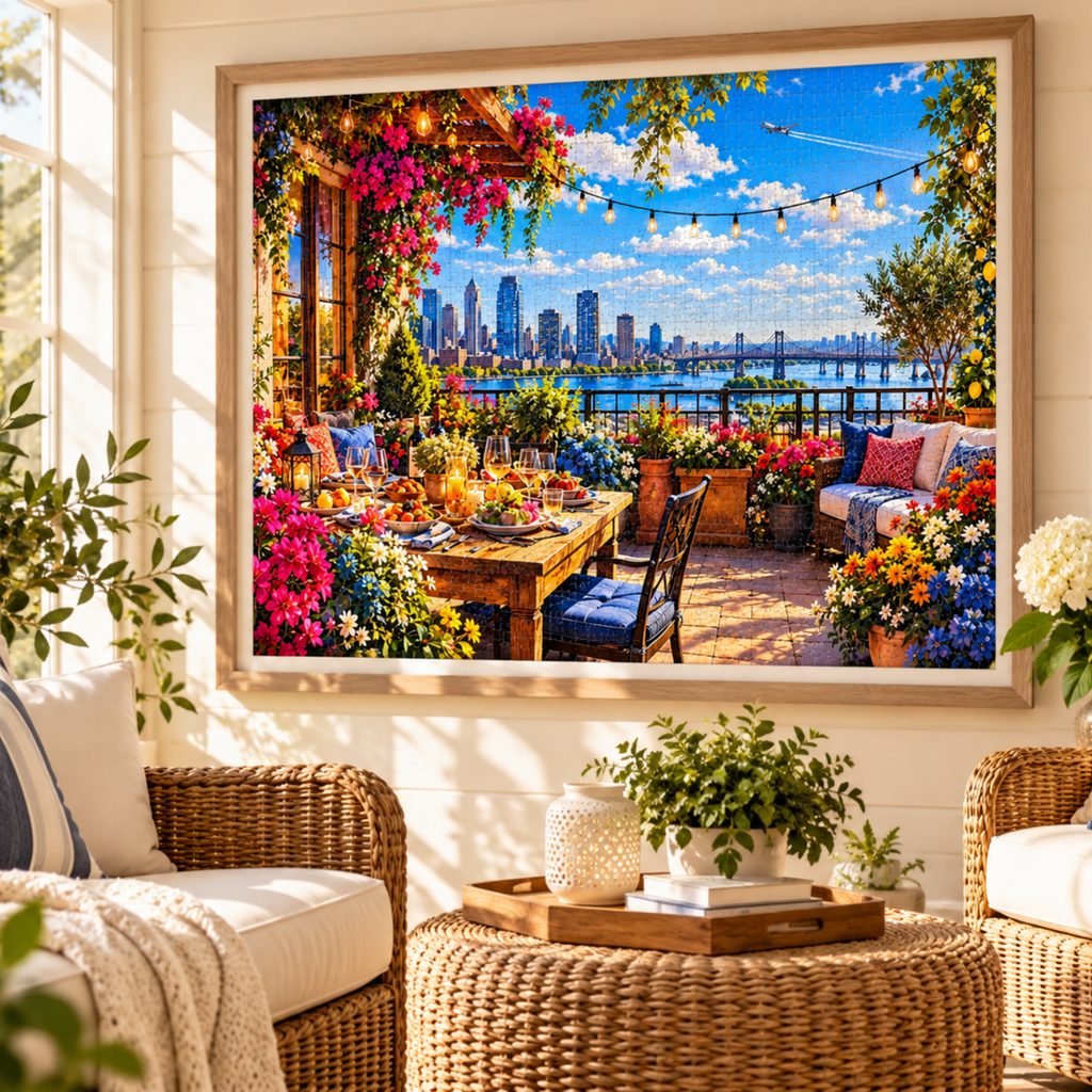 City Rooftop Garden Jigsaw Puzzle, Colorful Cityscape Puzzle for Adults, Travel Puzzle, 500 Piece Puzzle, BrightShore Puzzles
