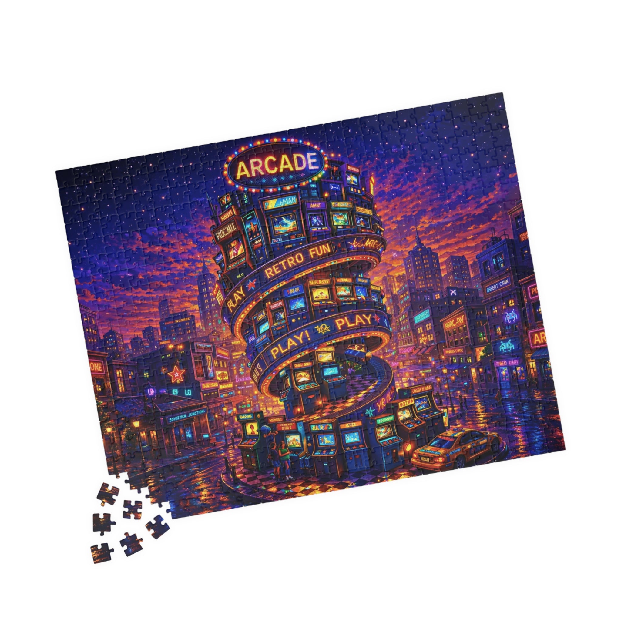 Retro Arcade Puzzle – Colorful 1000 Piece Jigsaw Puzzle for Adults, Neon Game Night Puzzle