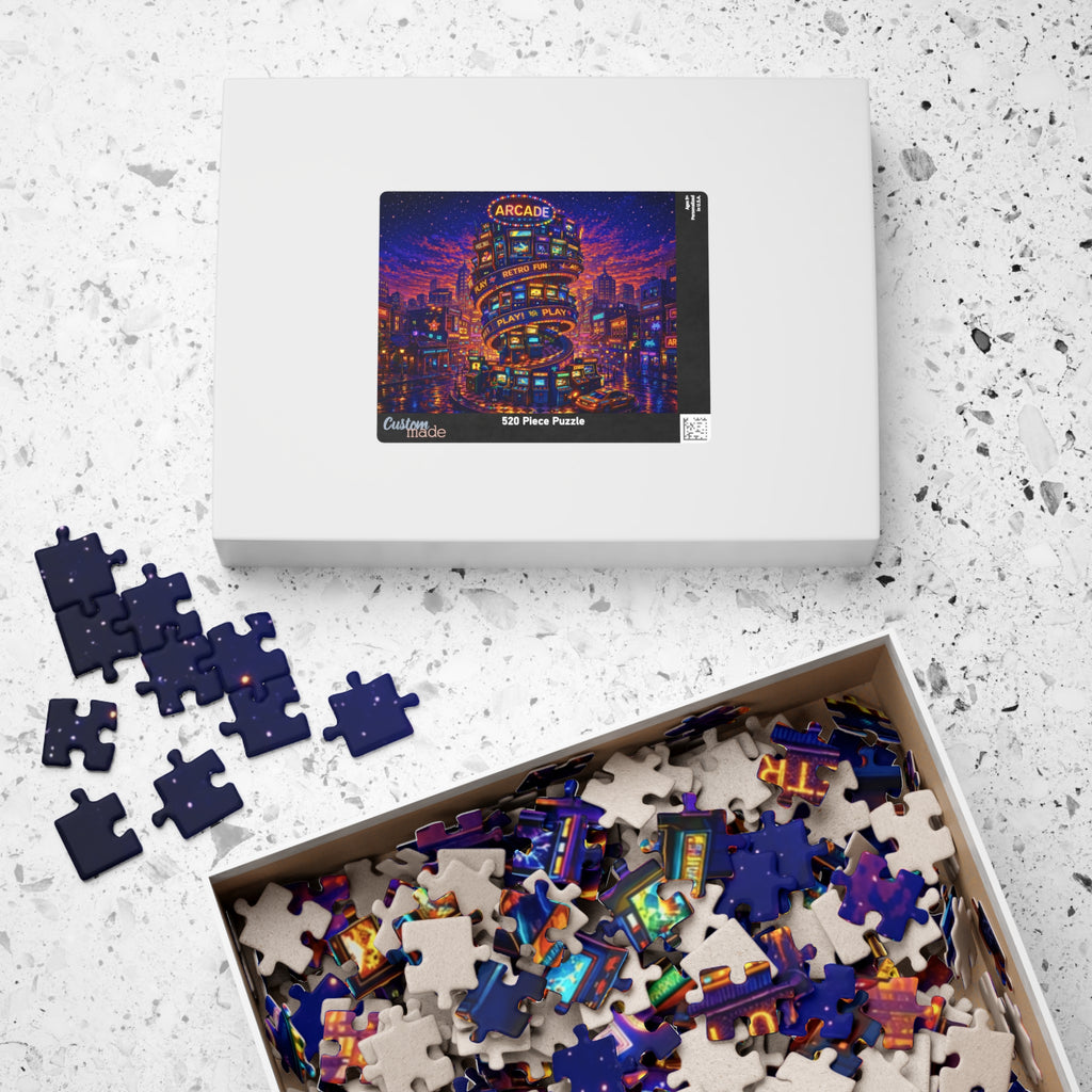 Retro Arcade Puzzle – Colorful 500 Piece Jigsaw Puzzle for Adults, Neon Game Night Puzzle