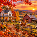 Autumn Farmhouse Puzzle, Fall Harvest Jigsaw Puzzle, Country Farm Sunset, Barn & Farm Animals, Cozy Fall Puzzle, 500 or 1000 Pieces