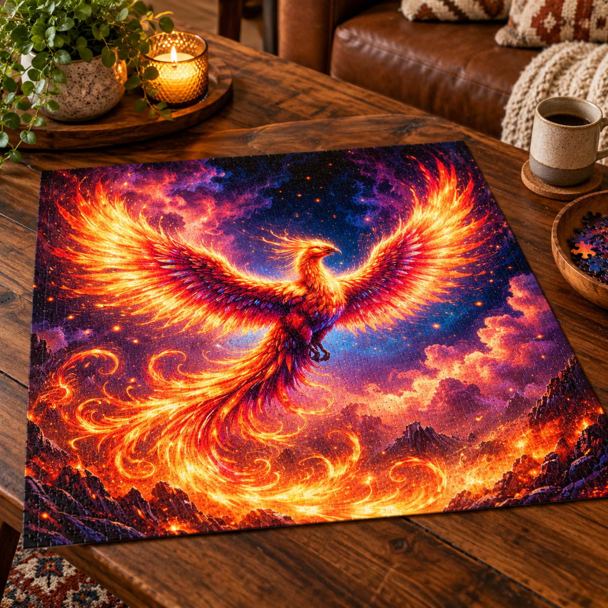 Phoenix Jigsaw Puzzle – Fiery Fantasy Bird Puzzle – Colorful Fire Phoenix Art – Mythical Creature Puzzle – 500 & 1000 Piece Puzzle