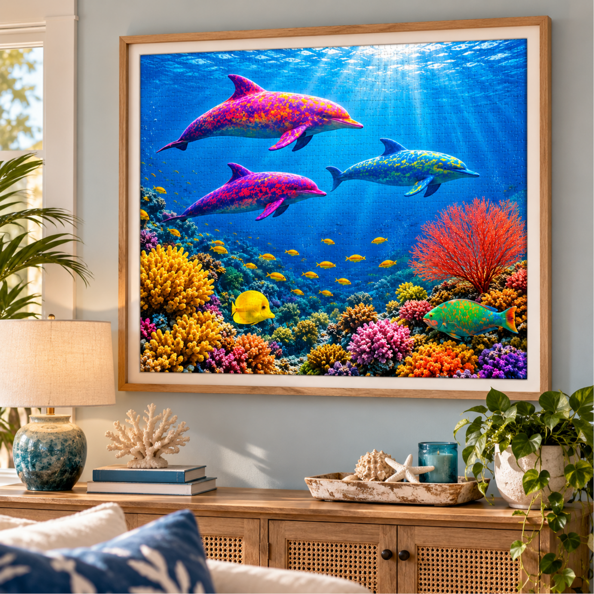 Dolphin Jigsaw Puzzle 500 or 1000 Piece Ocean Reef Puzzle, Colorful Sea Life Puzzle, Gift for Adults