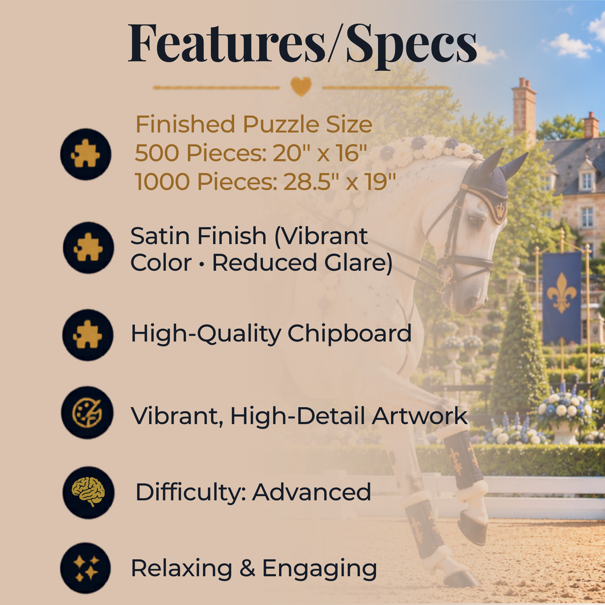 Dressage Horse Puzzle 500 or 1000 Piece – Equestrian Jigsaw Puzzle, White Horse Puzzle, Horse Lover Gift, Elegant Puzzle for Adults