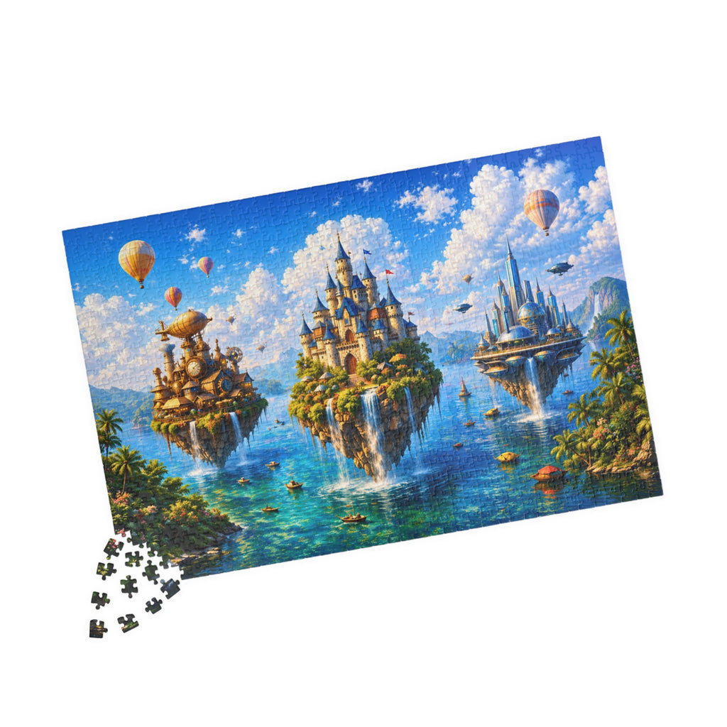Floating Islands Puzzle – 1000 Piece Jigsaw Puzzle, Fantasy Castle Landscape Puzzle, Relaxing Escape Puzzle