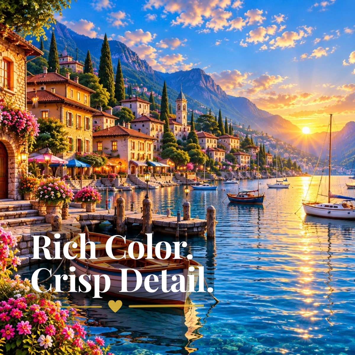 European Lakeside Village Jigsaw Puzzle, Colorful Lake Puzzle for Adults, Italian Village Scenic Puzzle, 500 Piece Travel Puzzle