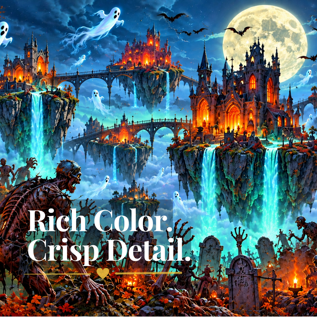 Halloween Floating Islands Jigsaw Puzzle, Haunted Castle Puzzle for Adults, Zombie Ghost Puzzle, Spooky Fantasy 500 Piece Jigsaw Puzzle