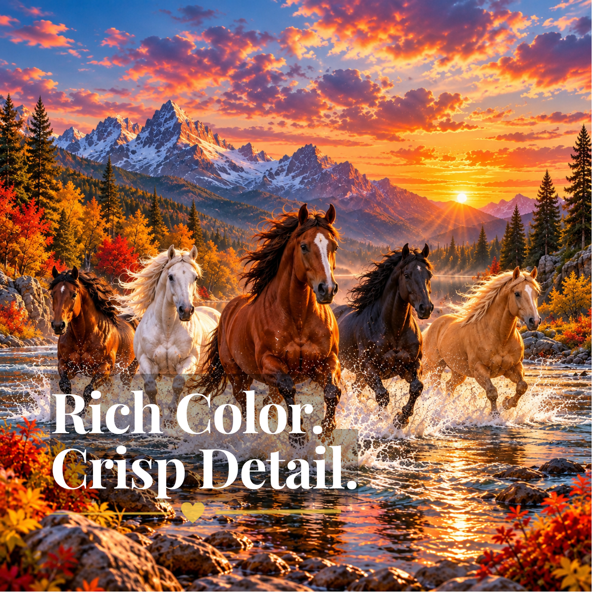 Wild Horse Puzzle 500 or 1000 Piece – Horses Running Jigsaw Puzzle, Mountain Sunset Puzzle, Horse Lover Gift, Scenic Puzzle for Adults