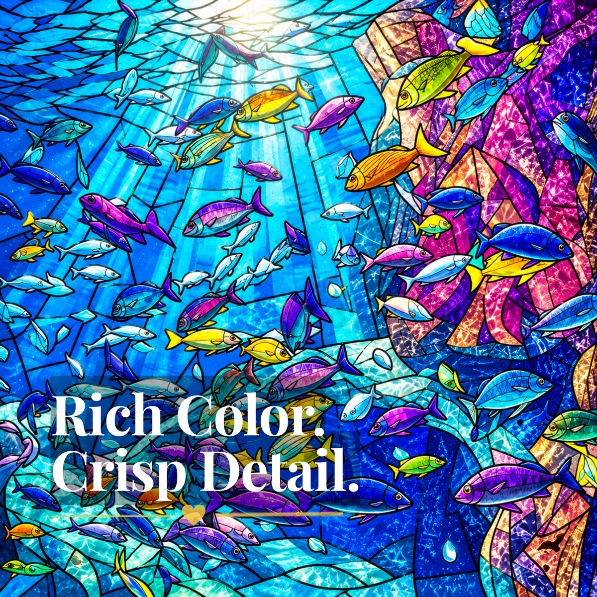 Stained Glass Ocean Jigsaw Puzzle – Colorful Tropical Fish Underwater Puzzle – Sea Life Art Puzzle – 500 & 1000 Piece Adult Puzzle