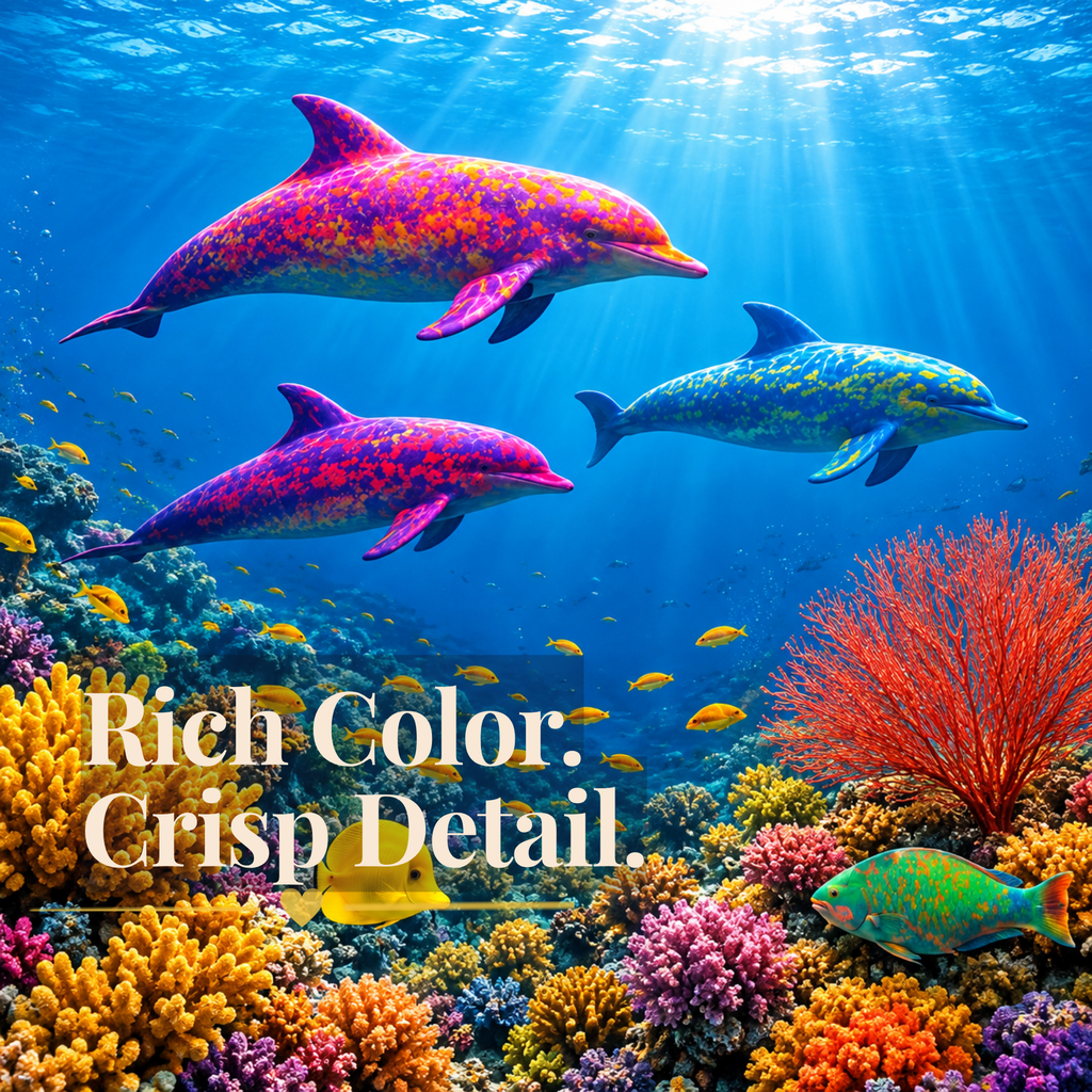 Dolphin Jigsaw Puzzle 500 or 1000 Piece Ocean Reef Puzzle, Colorful Sea Life Puzzle, Gift for Adults