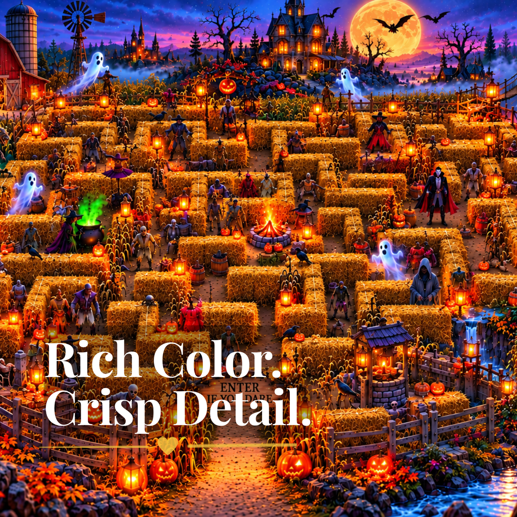 Halloween Haunted Maze Jigsaw Puzzle for Adults, Spooky Corn Maze Puzzle, 500 Piece Halloween Puzzle, Vampire Ghosts & Werewolves