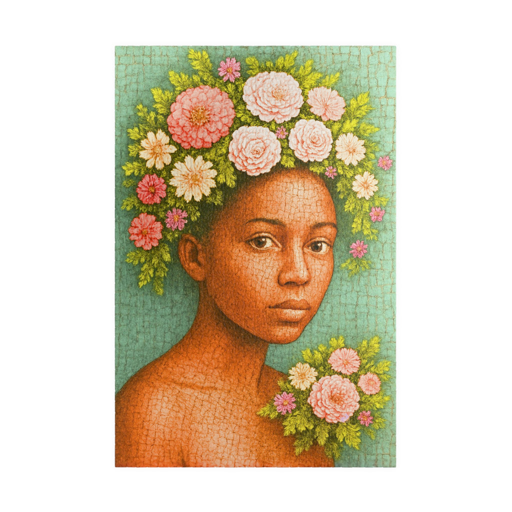 Floral Portrait Puzzle 500 or 1000 Piece Artistic Woman Puzzle, Botanical Art Puzzle, Gift for Adults Black Art Puzzle
