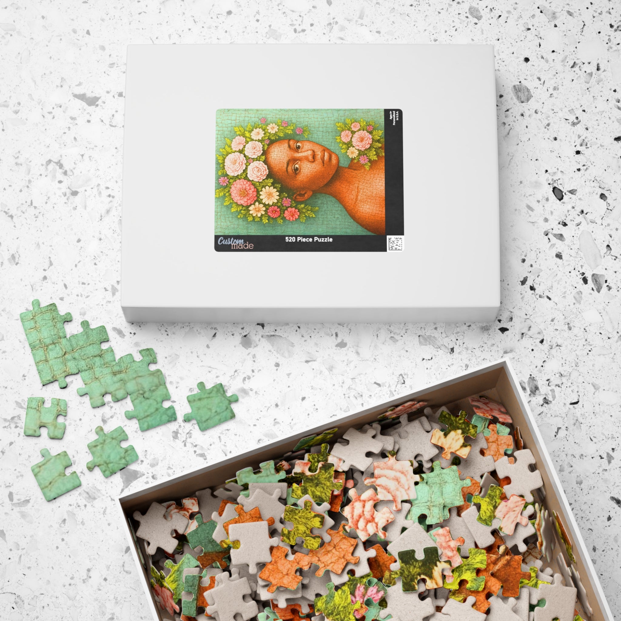 Floral Portrait Puzzle 500 or 1000 Piece Artistic Woman Puzzle, Botanical Art Puzzle, Gift for Adults Black Art Puzzle