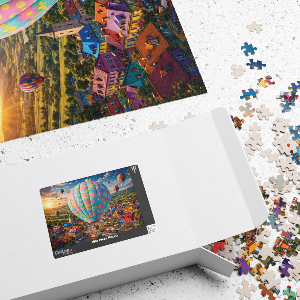 Hot Air Balloon Puzzle 500 or 1000 Piece, Pastel Sky Landscape Jigsaw Puzzle, Dreamy Travel Art Puzzle